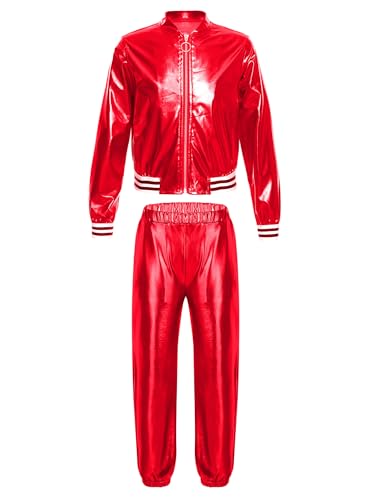 TiaoBug Unisex Kinder 80er Jahre Trainingsanzug Retro Kostüm Metallic Jogger Jogginganzug Jacke und Hose Disco Jazz Tanz Outfits Set Rot 170 TiaoBug Unisex Kinder 80er Jahre Trainingsanzug Retro Kostüm Metallic Jogger Jogginganzug Jacke und Hose Disco Jazz Tanz Outfits Set Rot 170 von TiaoBug