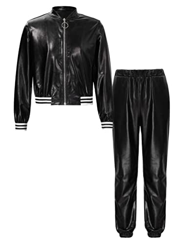 TiaoBug Unisex Kinder 80er Jahre Trainingsanzug Retro Kostüm Metallic Jogger Jogginganzug Jacke und Hose Disco Jazz Tanz Outfits Set Schwarz 146-152/11-12 Jahre TiaoBug Unisex Kinder 80er Jahre Trainingsanzug Retro Kostüm Metallic Jogger Jogginganzug Jacke und Hose Disco Jazz Tanz Outfits Set Schwarz 146-152/11-12 Jahre von TiaoBug