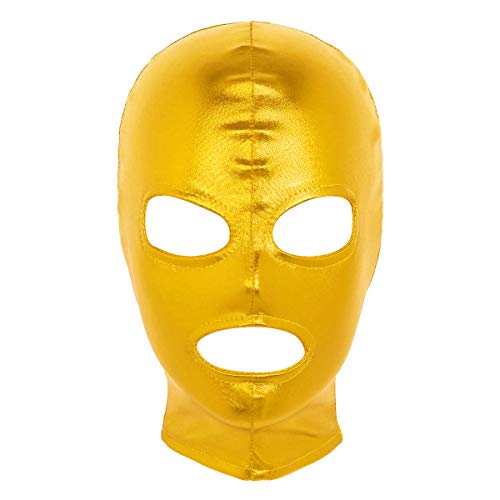 TiaoBug Unisex Leder Maske Kopfmaske glänzend Gesichtsmaske mit Augen Mund Öffnungen Gold Einheitsgröße von TiaoBug