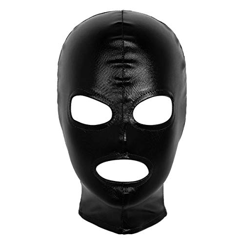 TiaoBug Unisex Leder Maske Kopfmaske glänzend Gesichtsmaske mit Augen Mund Öffnungen Schwarz Einheitsgröße von TiaoBug