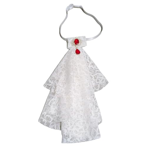 TiaoBug Viktorianisch Halskragen mit Lace Trim Renaissance Jabot Kragen Vintage Halskrause Manschetten Mottoparty Cosplay Weiß B One Size von TiaoBug