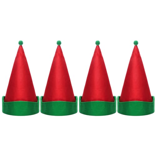 TiaoBug Weihnachtsmütze Mütze Nikolausmütze Kopfbedeckung Wichtelmütze Santa Mütze Weihnachtsmann Hut für Weihnachten Party Cosplay Karneval Kostüm Zubehör Rot 4Pcs One Size von TiaoBug