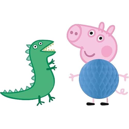 Tib Heyne 2 Dekofiguren * Peppa Pig * als Deko für Kindergeburtstag und Mottoparty | 1x Wabenball: 20cm groß, 15cm Durchmesser, blau + 1 Hängedeko | Schorsch Sausier Honeycomb Party Geburtstag von Tib Heyne
