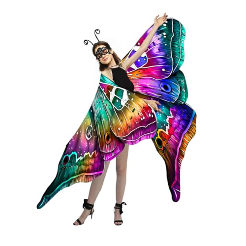 Tibeha Schmetterlingsflügel Umhang Kostüm für Erwachsene - Doppelseitige Feenflügel mit Maske & Stirnband Set Damen Halloween Dress Up Party Outfit für Cosplay Tibeha Schmetterlingsflügel Umhang Kostüm für Erwachsene - Doppelseitige Feenflügel mit Maske & Stirnband Set Damen Halloween Dress Up Party Outfit für Cosplay von Tibeha