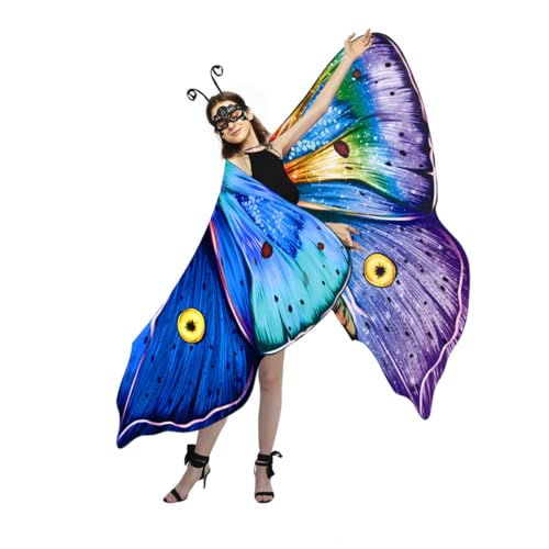 Tibeha Schmetterlingsflügel Umhang Kostüm für Erwachsene - Doppelseitige Feenflügel mit Maske & Stirnband Set Damen Halloween Dress Up Party Outfit für Cosplay Tibeha Schmetterlingsflügel Umhang Kostüm für Erwachsene - Doppelseitige Feenflügel mit Maske & Stirnband Set Damen Halloween Dress Up Party Outfit für Cosplay von Tibeha