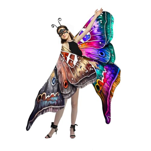 Tibeha Schmetterlingsflügel Umhang Kostüm für Erwachsene - Doppelseitige Feenflügel mit Maske & Stirnband Set Damen Halloween Dress Up Party Outfit für Cosplay Tibeha Schmetterlingsflügel Umhang Kostüm für Erwachsene - Doppelseitige Feenflügel mit Maske & Stirnband Set Damen Halloween Dress Up Party Outfit für Cosplay von Tibeha