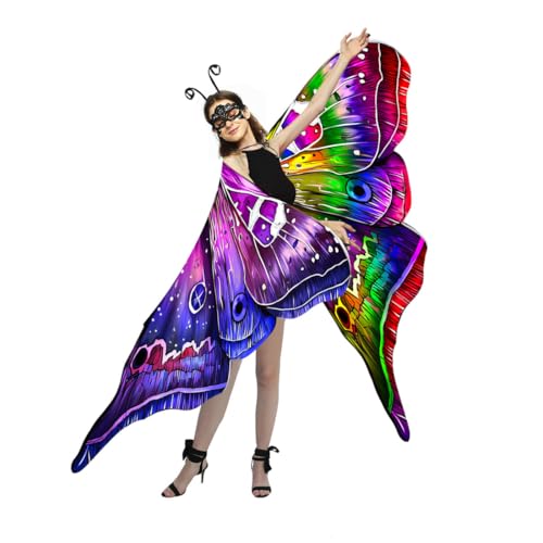 Tibeha Schmetterlingsflügel Umhang Kostüm für Erwachsene - Doppelseitige Feenflügel mit Maske & Stirnband Set Damen Halloween Dress Up Party Outfit für Cosplay Tibeha Schmetterlingsflügel Umhang Kostüm für Erwachsene - Doppelseitige Feenflügel mit Maske & Stirnband Set Damen Halloween Dress Up Party Outfit für Cosplay von Tibeha