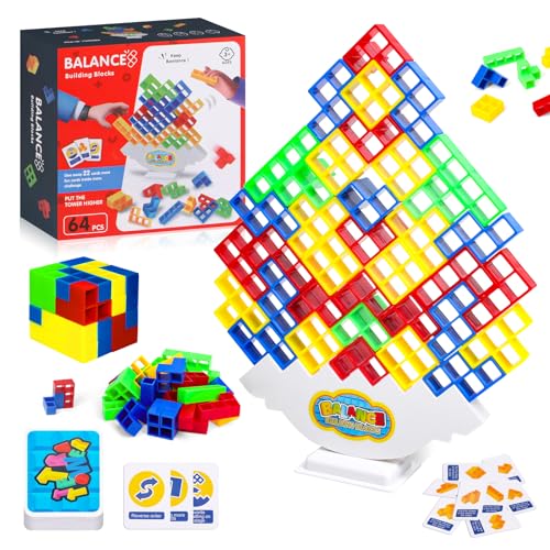 Tetra Tower Spiel, 64 Stück Tetris Spiel, Tetris Puzzle Schaukelstapel Hoch Balance Spielzeug für Jungen Mädchen Ab Jahre 3+, das Geeignet Ist, Die Intelligenz und Balance von Kindern zu Trainieren von Tibimon
