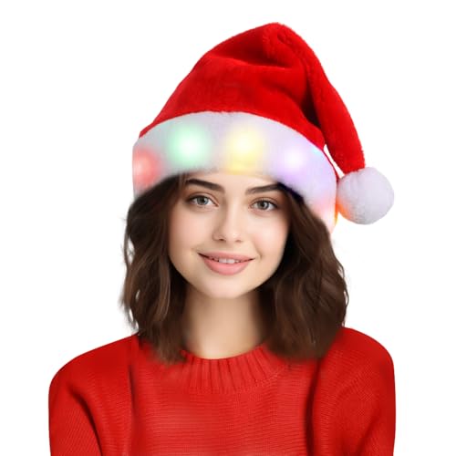 Tibroni Weihnachtsmütze Erwachsene Nikolausmütze LED Licht Weihnachtsmützen Herren Damen Nikolausmütze Plüsch Erwachsene, Christmas Hat, Weihnachtshut Santa Hat, Weihnachts Mütze Tibroni Weihnachtsmütze Erwachsene Nikolausmütze LED Licht Weihnachtsmützen Herren Damen Nikolausmütze Plüsch Erwachsene, Christmas Hat, Weihnachtshut Santa Hat, Weihnachts Mütze von Tibroni