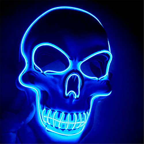 Tibroni Halloween Maske, Led Skelett Maske Leuchten Maske Gruseligsten Halloween-Maske für Erwachsene, Männer und Frauen (Blau) von Tibroni