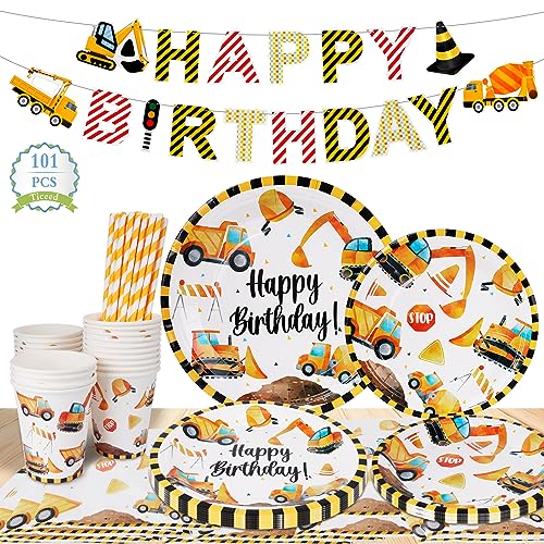 101 PCS Baustellen Partygeschirr Kinder Geburtstag Party Deko Wiederverwendbarer Teller und Becher Strohhalm Set Party Tableware für 20 Gästen 40 Dessertteller 20 becher/Trinkhalme/Servietten 1 Banner 101 PCS Baustellen Partygeschirr Kinder Geburtstag Party Deko Wiederverwendbarer Teller und Becher Strohhalm Set Party Tableware für 20 Gästen 40 Dessertteller 20 becher/Trinkhalme/Servietten 1 Banner von Ticeed