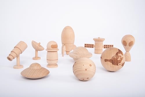 TickiT 73476 Weltraum-Abenteuer-Set aus Holz Space, Moon, Rocket, Spaceship, Astronaut 73476-Weltraum-Abenteuer-Set, Holzoptik von tickit