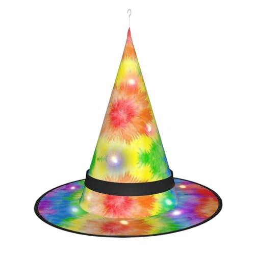 Batikdruck, Halloween-Hexenhut, Hexenhut, Zauberer, Cosplay, LED-Licht, Halloween-Dekoration, Kegel, Hexenhut für Erwachsene Batikdruck, Halloween-Hexenhut, Hexenhut, Zauberer, Cosplay, LED-Licht, Halloween-Dekoration, Kegel, Hexenhut für Erwachsene von TietYaer
