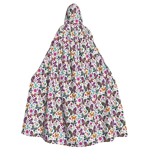 Frühlingsblumen-Schmetterlings-Druck, Halloween-Kapuzenumhang, Halloween-Kostüm, Cosplay, Hexenumhang für Erwachsene, Herren, Damen, Schwarz, Schwarz, Einheitsgröße von TietYaer