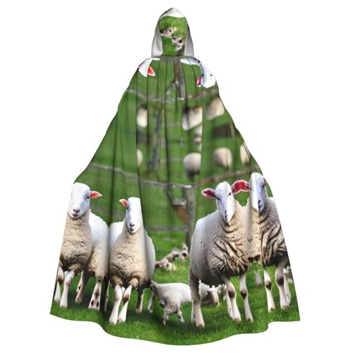 Halloween-Kapuzenumhang mit Schaf- und Lämmer-Druck, Halloween-Kostüm, Cosplay, Hexenumhang für Erwachsene, Herren, Damen, Schwarz, Schwarz, Einheitsgröße von TietYaer