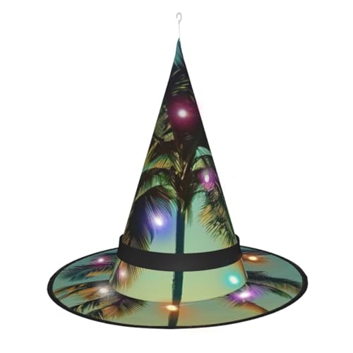 Hexenhut mit Palmenaufdruck, Halloween, Hexenhut, Zauberer, Cosplay, LED-Licht, Halloween-Dekoration, Kegel, Hexenhut für Erwachsene Hexenhut mit Palmenaufdruck, Halloween, Hexenhut, Zauberer, Cosplay, LED-Licht, Halloween-Dekoration, Kegel, Hexenhut für Erwachsene von TietYaer