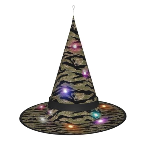 Hexenhut mit Tigerstreifen, Camouflage-Druck, Halloween, Hexenhut, Hexenhut, Cosplay, LED-Licht, Halloween-Dekoration, Kegel, Hexenhut für Erwachsene Hexenhut mit Tigerstreifen, Camouflage-Druck, Halloween, Hexenhut, Hexenhut, Cosplay, LED-Licht, Halloween-Dekoration, Kegel, Hexenhut für Erwachsene von TietYaer