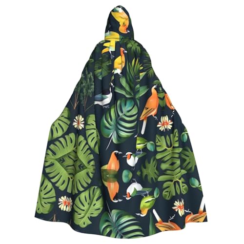 Kapuzenumhang mit tropischen Vögeln und Blättern, Halloween-Kostüm, Cosplay, Hexenumhang für Erwachsene, Herren, Damen, Schwarz, Schwarz, Einheitsgröße von TietYaer