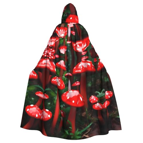Roter Pilz-Druck, Halloween-Kapuzenumhang, Halloween-Kostüm, Cosplay, Hexenumhang für Erwachsene, Herren, Damen, Schwarz, Einheitsgröße von TietYaer