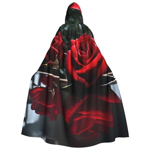 Roter Umhang mit verspiegeltem Rosen-Druck, für Erwachsene, mit Kapuze, für Halloween, Weihnachten, Party, Cosplay Roter Umhang mit verspiegeltem Rosen-Druck, für Erwachsene, mit Kapuze, für Halloween, Weihnachten, Party, Cosplay von TietYaer