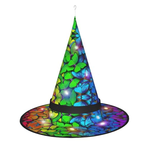 TietYaer Bunte Hexenhut mit Schmetterlingsdruck für Halloween, Hexe, Cosplay, LED, Halloween-Dekoration, Hexenhut für Erwachsene TietYaer Bunte Hexenhut mit Schmetterlingsdruck für Halloween, Hexe, Cosplay, LED, Halloween-Dekoration, Hexenhut für Erwachsene von TietYaer