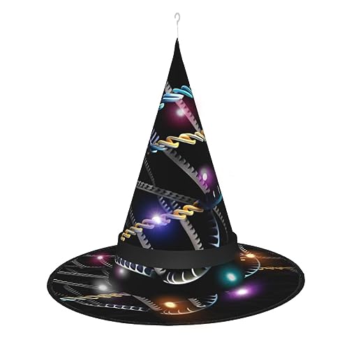 TietYaer DNA Kette Fotodruck Halloween Hexenhut Hexenhut Hexen Zauberer Cosplay LED-Licht Halloween Dekor Kegel Hexenhut Erwachsene von TietYaer
