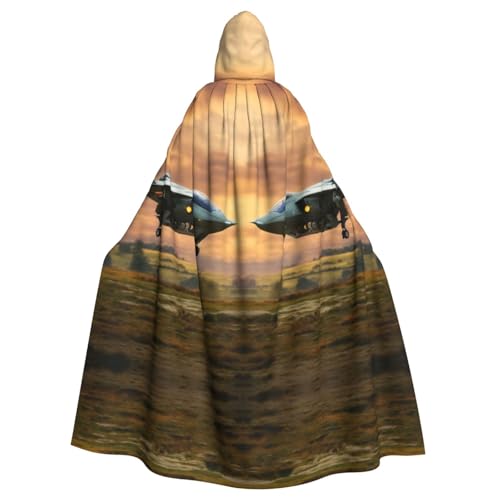 TietYaer Flugzeug-Jets-Druck, Halloween-Kapuzenumhang, Halloween-Kostüm, Cosplay, Hexenumhang für Erwachsene, Herren, Damen, Schwarz, Schwarz, Einheitsgröße von TietYaer