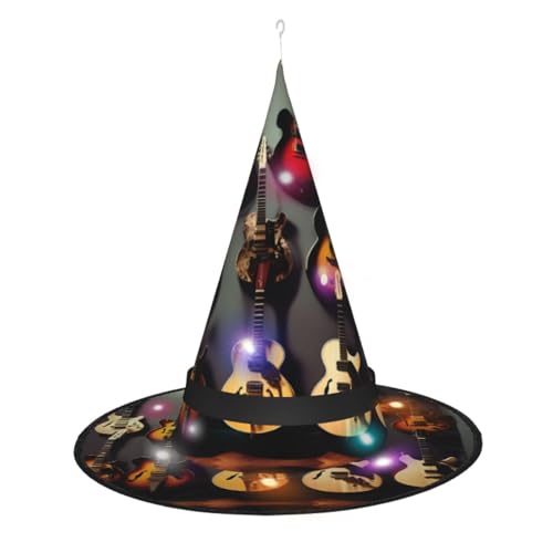 TietYaer Gitarrensammlung, Druck, Halloween, Hexenhut, Hexenhut, Zauberer, Cosplay, LED-Licht, Halloween-Dekoration, Kegel, Hexenhut für Erwachsene von TietYaer