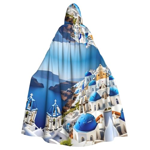 TietYaer Griechische Insel Meerblick Druck Halloween Kapuzenumhang Kapuzenumhang Halloween Kostüm Cosplay Hexenumhang für Erwachsene Männer Frauen Schwarz, Schwarz, Einheitsgröße von TietYaer