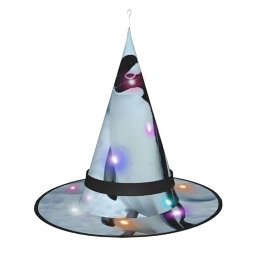 TietYaer Halloween Hexenhut mit Pinguin Print Hexe Cosplay LED Beleuchtung Kegelhut Hexenhut für Erwachsene von TietYaer