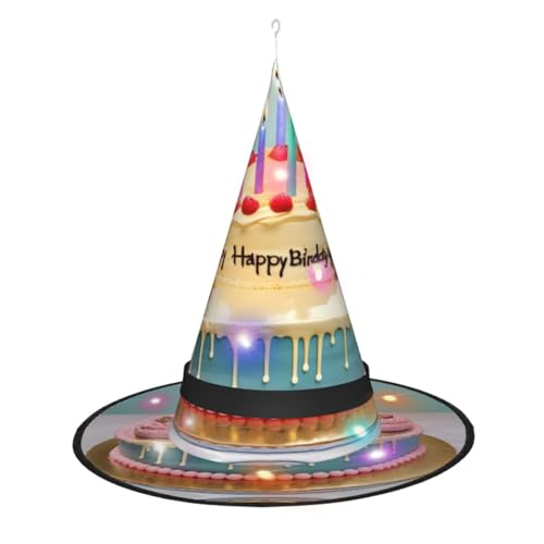 TietYaer Happy Birthday großer Kuchen-Druck, Halloween-Hexenhut, Hexenhut, Zauberer, Cosplay, LED-Licht, Halloween-Dekoration, Kegel, Hexenhut, Erwachsene TietYaer Happy Birthday großer Kuchen-Druck, Halloween-Hexenhut, Hexenhut, Zauberer, Cosplay, LED-Licht, Halloween-Dekoration, Kegel, Hexenhut, Erwachsene von TietYaer