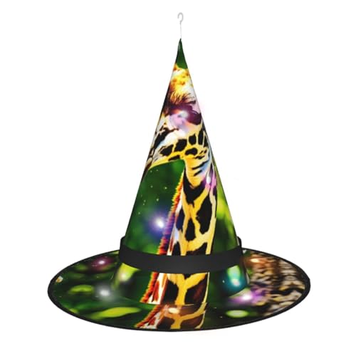 TietYaer Hexenhut mit Giraffen-Druck, Halloween, Hexenhut, Zauberer, Cosplay, LED-Licht, Halloween-Dekoration, Kegel, Hexenhut für Erwachsene TietYaer Hexenhut mit Giraffen-Druck, Halloween, Hexenhut, Zauberer, Cosplay, LED-Licht, Halloween-Dekoration, Kegel, Hexenhut für Erwachsene von TietYaer