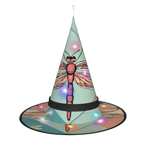 TietYaer Hexenhut mit Libellen-Druck, Halloween, Hexenhut, Zauberer, Cosplay, LED-Licht, Halloween-Dekoration, Kegel, Hexenhut für Erwachsene TietYaer Hexenhut mit Libellen-Druck, Halloween, Hexenhut, Zauberer, Cosplay, LED-Licht, Halloween-Dekoration, Kegel, Hexenhut für Erwachsene von TietYaer