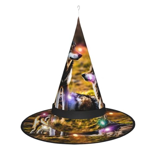TietYaer Hexenhut mit Wolfs-Druck, Halloween, Hexenhut, Zauberer, Cosplay, LED-Licht, Halloween-Dekoration, Kegel, Hexenhut für Erwachsene TietYaer Hexenhut mit Wolfs-Druck, Halloween, Hexenhut, Zauberer, Cosplay, LED-Licht, Halloween-Dekoration, Kegel, Hexenhut für Erwachsene von TietYaer
