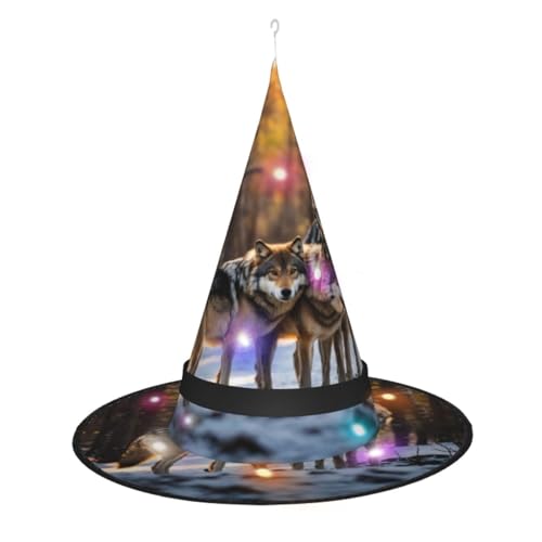 TietYaer Hexenhut mit Wolfsdruck für Halloween, Hexe, Cosplay, LED, Halloween-Dekoration, Hexenhut für Erwachsene von TietYaer