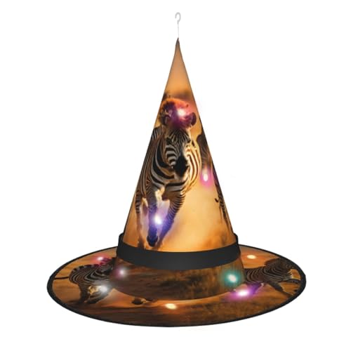 TietYaer Hexenhut mit Zebra-Tierdruck, Halloween, Hexenhut, Zauberer, Cosplay, LED-Licht, Halloween-Dekoration, Kegel, Hexenhut für Erwachsene TietYaer Hexenhut mit Zebra-Tierdruck, Halloween, Hexenhut, Zauberer, Cosplay, LED-Licht, Halloween-Dekoration, Kegel, Hexenhut für Erwachsene von TietYaer