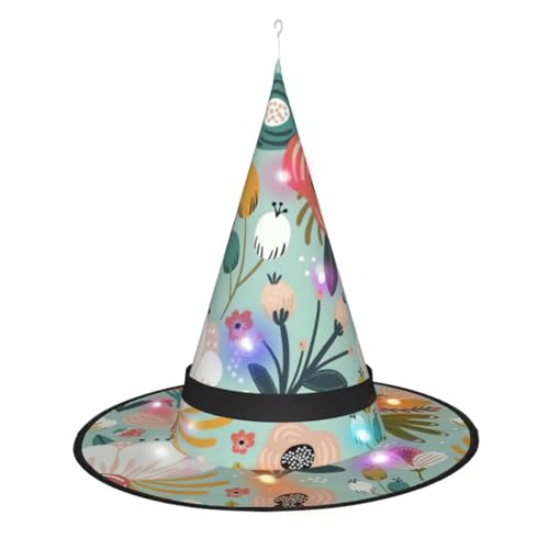 TietYaer Hexenhut mit buntem Flora-Druck, Halloween, Hexenhut, Zauberer, Cosplay, LED-Licht, Halloween-Dekoration, Kegel, Hexenhut für Erwachsene TietYaer Hexenhut mit buntem Flora-Druck, Halloween, Hexenhut, Zauberer, Cosplay, LED-Licht, Halloween-Dekoration, Kegel, Hexenhut für Erwachsene von TietYaer