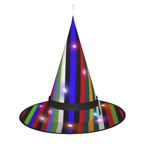 TietYaer Hexenhut mit farbigen Streifen, Halloween, Hexenhut, Zauberer, Cosplay, LED-Licht, Halloween-Dekoration, Kegel, Hexenhut für Erwachsene TietYaer Hexenhut mit farbigen Streifen, Halloween, Hexenhut, Zauberer, Cosplay, LED-Licht, Halloween-Dekoration, Kegel, Hexenhut für Erwachsene von TietYaer