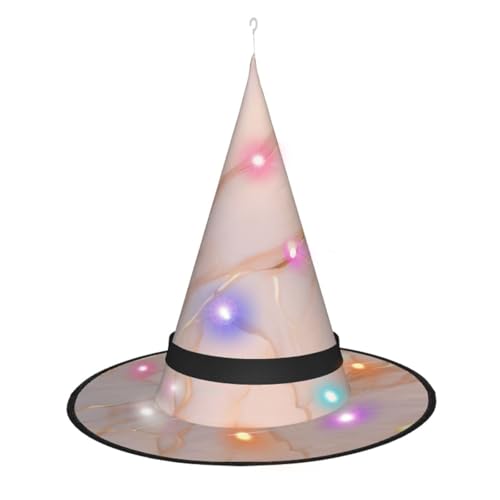 TietYaer Hexenhut mit rotgoldenem Marmor-Druck, Halloween, Hexenhut, Zauberer, Cosplay, LED-Licht, Halloween-Dekoration, Kegel, Hexenhut für Erwachsene von TietYaer