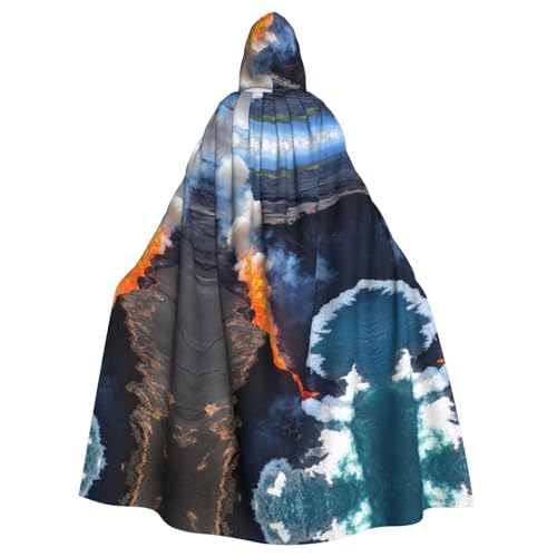 TietYaer Kilauea Vulkane Druck Halloween Kapuzenumhang Kapuzenumhang Halloween Kostüm Cosplay Hexenumhang für Erwachsene Männer Frauen Schwarz, Schwarz, Einheitsgröße von TietYaer