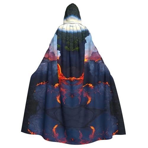 TietYaer Kilauea Vulkane Druck Halloween Kapuzenumhang Kapuzenumhang Halloween Kostüm Cosplay Hexenumhang für Erwachsene Männer Frauen Schwarz, Schwarz, Einheitsgröße von TietYaer