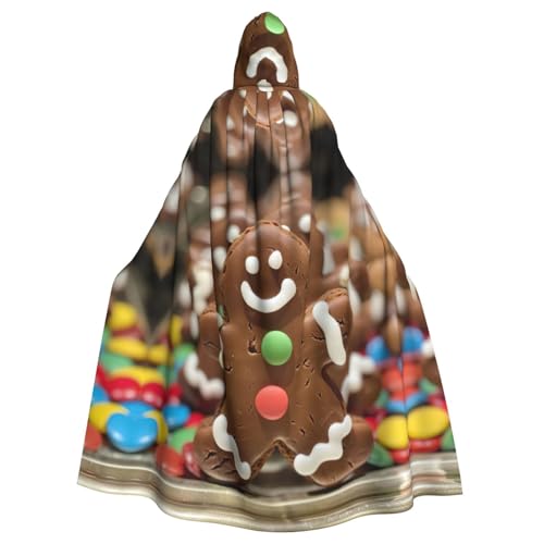 TietYaer Lebkuchenmann, Süßigkeiten-Druck, Halloween-Kapuzenumhang, Halloween-Kostüm, Cosplay, Hexenumhang für Erwachsene, Herren, Damen, Schwarz, Schwarz, Einheitsgröße von TietYaer