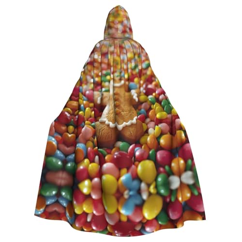 TietYaer Lebkuchenmann, Süßigkeiten-Druck, Halloween-Kapuzenumhang, Halloween-Kostüm, Cosplay, Hexenumhang für Erwachsene, Herren, Damen, Schwarz, Schwarz, Einheitsgröße von TietYaer