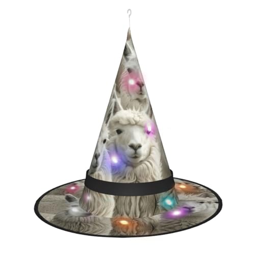 TietYaer Niedlicher Lama-Druck, Halloween-Hexenhut, Hexenhut, Zauberer, Cosplay, LED-Licht, Halloween-Dekoration, Kegel, Hexenhut für Erwachsene TietYaer Niedlicher Lama-Druck, Halloween-Hexenhut, Hexenhut, Zauberer, Cosplay, LED-Licht, Halloween-Dekoration, Kegel, Hexenhut für Erwachsene von TietYaer