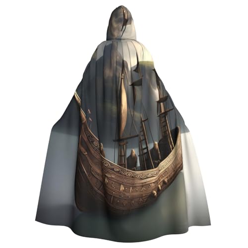 TietYaer Nordischer Piratenschiff-Druck, Halloween-Kapuzenumhang, Halloween-Kostüm, Cosplay, Hexenumhang für Erwachsene, Herren, Damen, Schwarz, Schwarz, Einheitsgröße von TietYaer