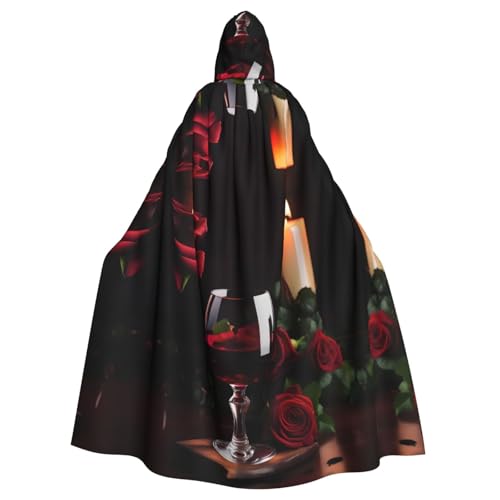 TietYaer Rotweinrosen- und Kerzendruck, Halloween-Kapuzenumhang, Halloween-Kostüm, Cosplay, Hexenumhang für Erwachsene, Männer und Frauen, Schwarz, Einheitsgröße von TietYaer