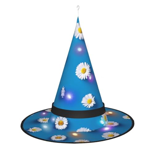TietYaer Weißer Gänseblümchen-Druck, Halloween-Hexenhut, Hexenhut, Zauberer, Cosplay, LED-Licht, Halloween-Dekoration, Kegel, Hexenhut für Erwachsene TietYaer Weißer Gänseblümchen-Druck, Halloween-Hexenhut, Hexenhut, Zauberer, Cosplay, LED-Licht, Halloween-Dekoration, Kegel, Hexenhut für Erwachsene von TietYaer