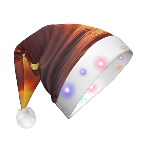 Weihnachtsmütze, Motiv: Kreuzfahrtschiff, Segeln im Ozean, mit Sonnenuntergang und folgendem Druck, Weihnachtsmannmütze, LED-Licht, Weihnachtsmützen von TietYaer