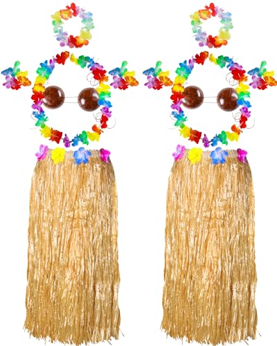 Tigeen 2er-Set Kokos-BH, hawaiianisches Gras, Hula-Rock, Kostüm-Set, Tanz-Leis-Outfit für Damen, Luau-Partyzubehör (80 cm) von Tigeen