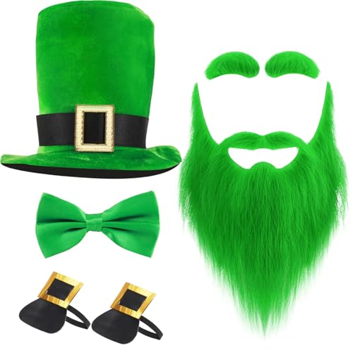 Tigeen Koboldkostüm, grün, St. Patrick's Day, inklusive Koboldhut, lange künstliche Bärte, Schnurrbärte mit Augenbrauen, Grün, 4 Stück Tigeen Koboldkostüm, grün, St. Patrick's Day, inklusive Koboldhut, lange künstliche Bärte, Schnurrbärte mit Augenbrauen, Grün, 4 Stück von Tigeen